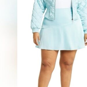NWT 11 HONORÉ Erica Satin Miniskirt in sky blue size 20